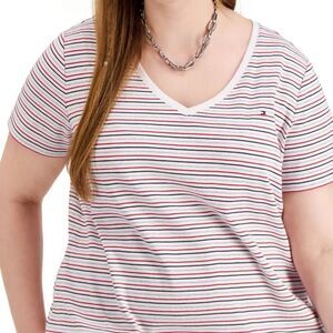 Tommy Hilfiger - Stripe Short Sleeve V-Neck T-Shirt sz L